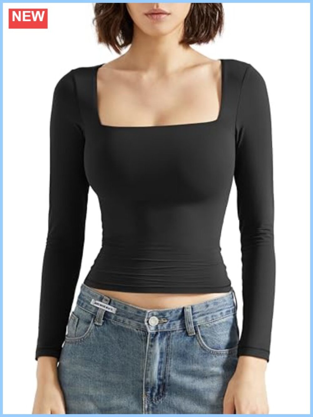 Women's Square Neck Long Sleeve Double Lined Fitted Ruched Top Going Out Shirt